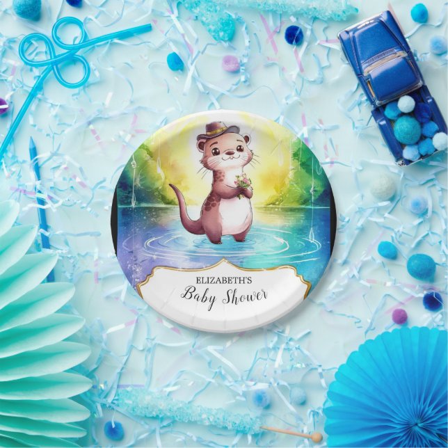 Plato De Papel Cute Otter Baby Shower (Fiesta)