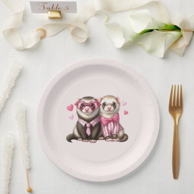 Plato De Papel Cute Otter Pareja en el Amor (Boda)