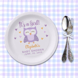 Plato De Papel Cute Owl Baby Shower Girl