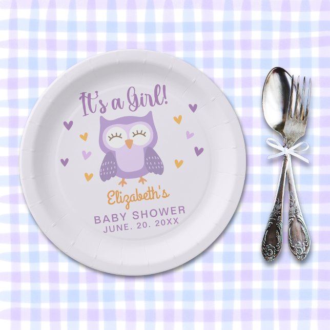 Plato De Papel Cute Owl Baby Shower Girl (Subido por el creador)