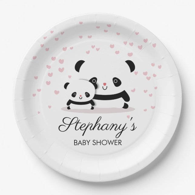 Plato De Papel Cute Panda Baby Shower Placas de papel (Anverso)