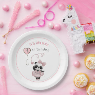 Plato De Papel Cute Panda Bear Ballerina Rosa Cumpleaños Infantil