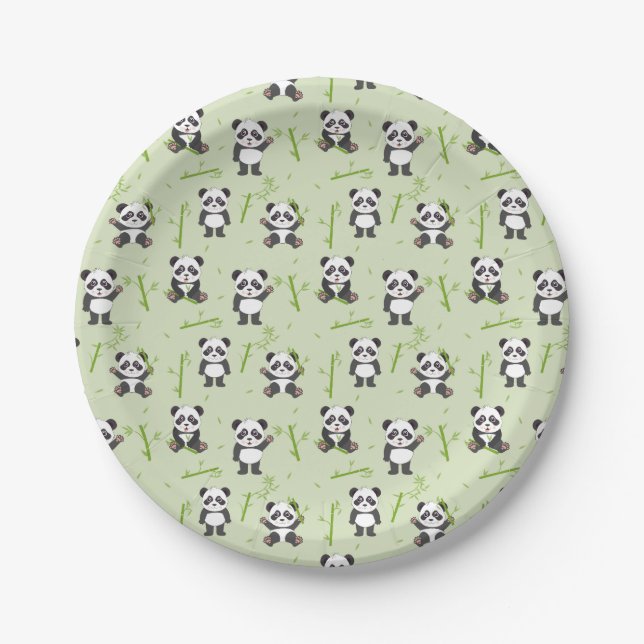 Plato De Papel Cute Panda Bear Bamboo Kawaii Animals Pattern (Anverso)