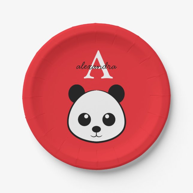 Plato De Papel Cute Panda Bear Paper Plates – Personalized  (Anverso)