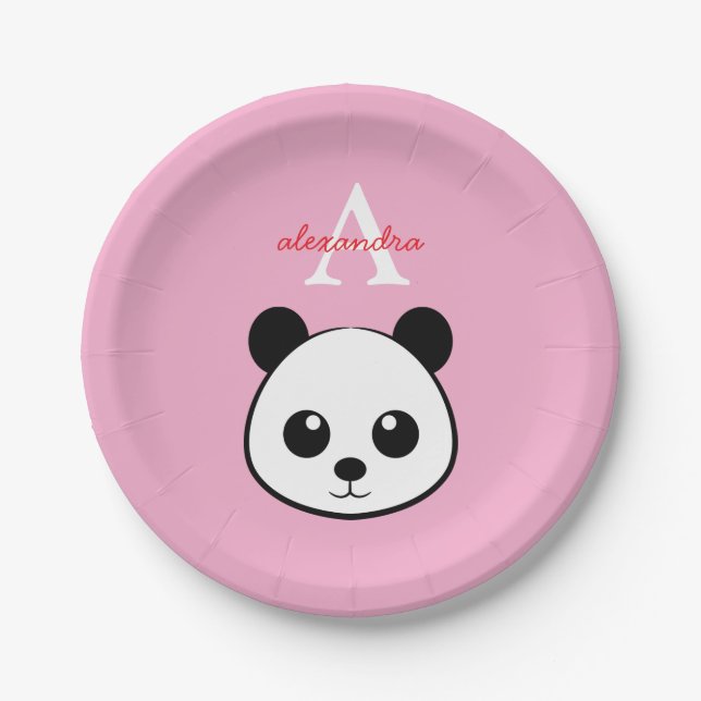 Plato De Papel Cute Panda Bear Paper Plates – Personalized  (Anverso)