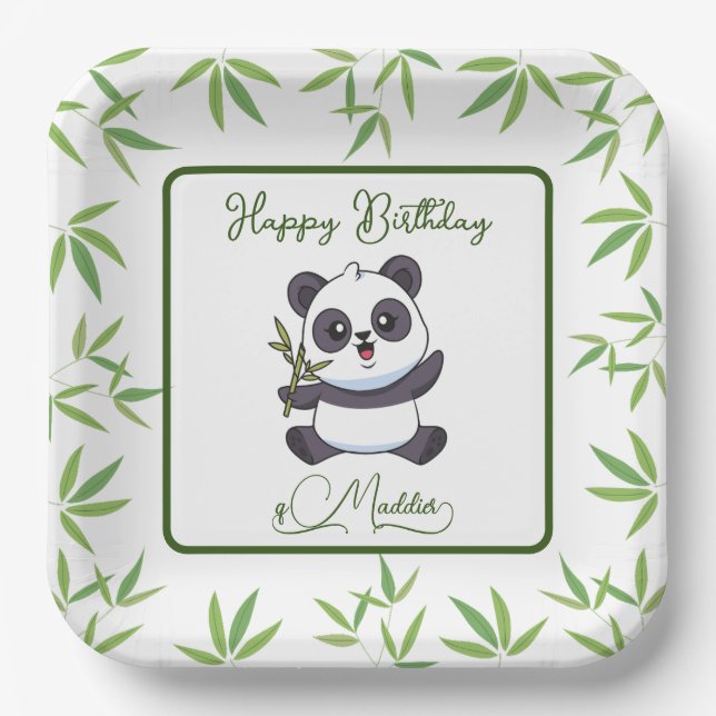 Plato De Papel Cute Panda Kiddie Restitución de cumpleaños (Anverso)