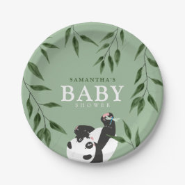 Plato De Papel Cute Panda y Foliage Neutral Baby Shower