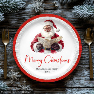 Plato De Papel Cute Papá Noel Kids Aquarela Cena Navideña