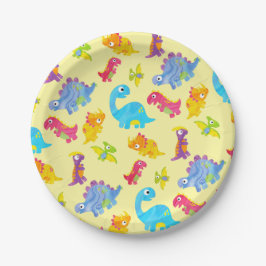 Plato De Papel Cute Pastel Amarillo Unisex Bebé Dinosaurio Cumple