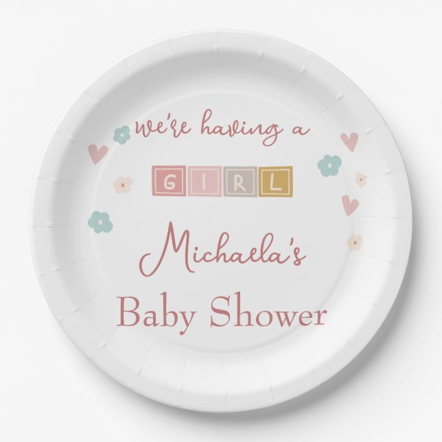 Plato De Papel Cute Pastel Bloques Chica Baby Shower (Anverso)