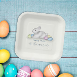 Plato De Papel Cute Pastel Feliz Conejo de Pascua Simple Clásico