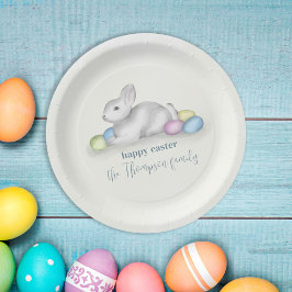 Plato De Papel Cute Pastel Feliz Conejo de Pascua Simple Clásico