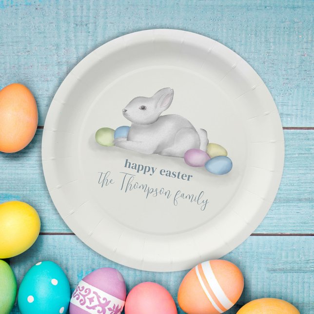 Plato De Papel Cute Pastel Feliz Conejo de Pascua Simple Clásico (Subido por el creador)