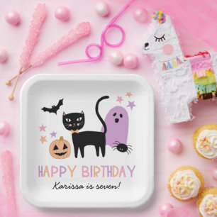 Plato De Papel Cute Pastel Halloween Happy Birday Name