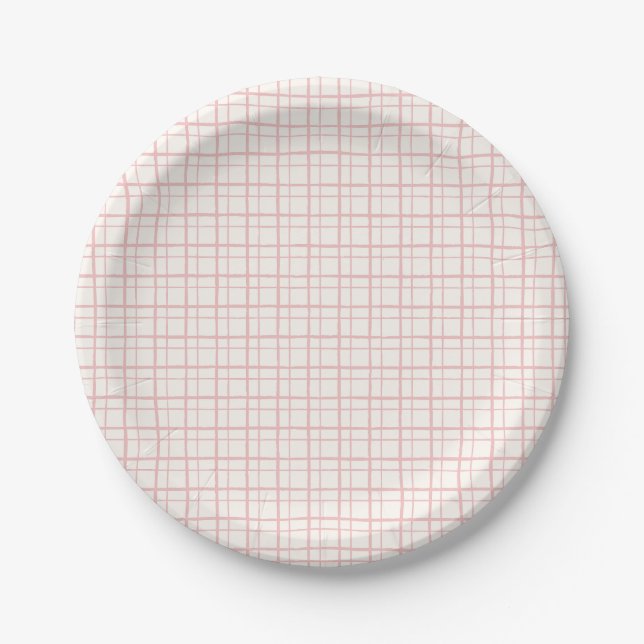 Plato De Papel Cute Pastel Hand Drawn Grid Ballet Pink (Anverso)