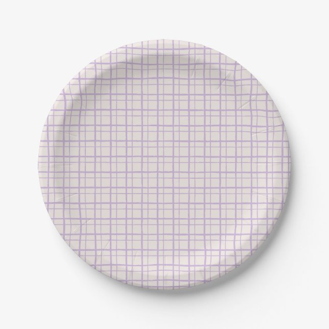 Plato De Papel Cute Pastel Hand Drawn Grid Dusty Lilac (Anverso)
