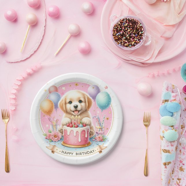 Plato De Papel Cute Pastel Puppy Labrador - Cumpleaños (Subido por el creador)