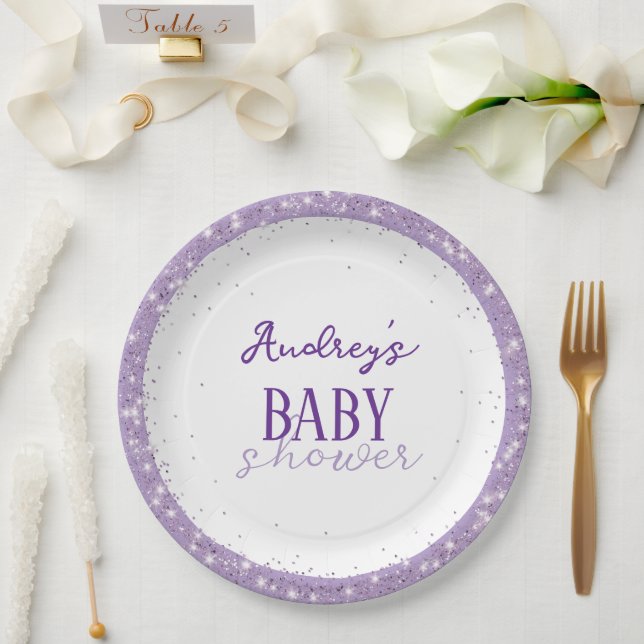 Plato De Papel Cute Pastel Purple Baby Shower (Boda)