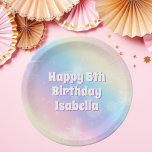 Plato De Papel Cute Pastel Rainbow Sparkle Kids Fiesta de cumplea<br><div class="desc">Celebra el cumpleaños de tu niñita con estos platos de papel fiesta brillantes de arcoiris pastel que presentan hermosas letras blancas con sombra violeta para el nombre de tu hijo. Esta decoración mágica ejemplifica el encanto de la infancia.</div>