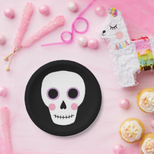 Plato De Papel Cute Pastel Skull Halloween Papel de cumpleaños Pl