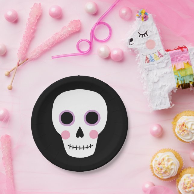Plato De Papel Cute Pastel Skull Halloween Papel de cumpleaños Pl (Fiesta)