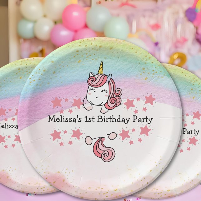 Plato De Papel Cute Pastel Unicorn & Rainbow Birthday Party (Subido por el creador)