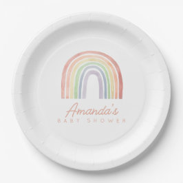 Plato De Papel Cute Pastel Watercolor Arcoiris Baby Shower
