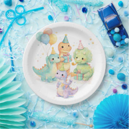 Plato De Papel Cute Pastel Watercolor Dinosaurs Birthday