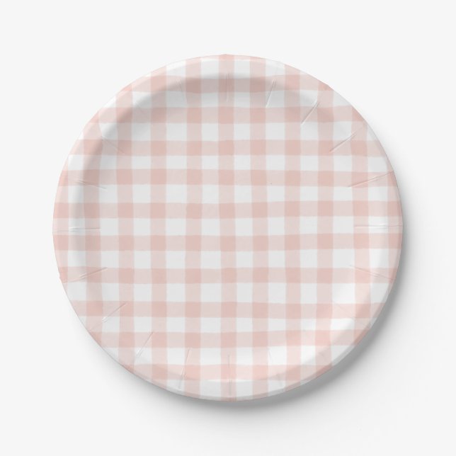 Plato De Papel Cute Peach Gingham (Anverso)