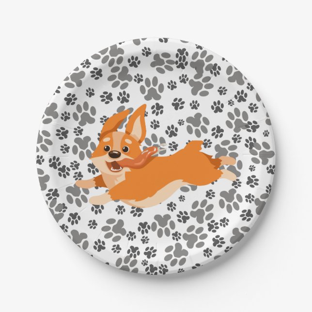 Plato De Papel Cute Pembroke Welsh Corgi (Anverso)