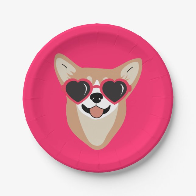 Plato De Papel Cute Pembroke Welsh Corgi Rosa (Anverso)