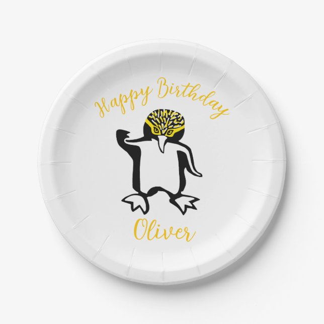 Plato De Papel Cute PENGUIN - Feliz cumpleaños - Vida silvestre (Anverso)