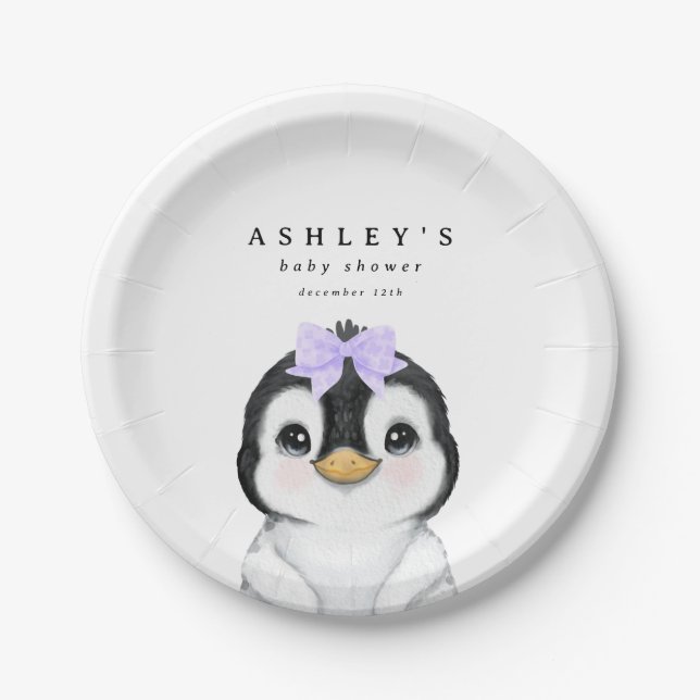 Plato De Papel Cute Penguin Winter Baby Shower (Anverso)