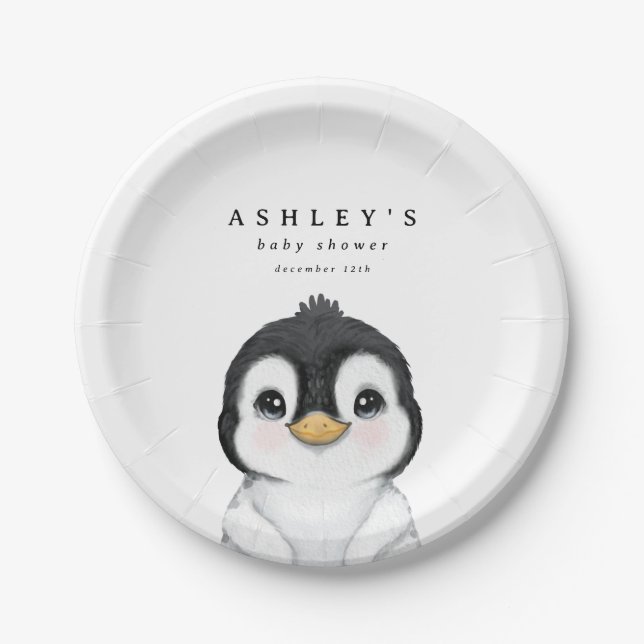 Plato De Papel Cute Penguin Winter Baby Shower (Anverso)