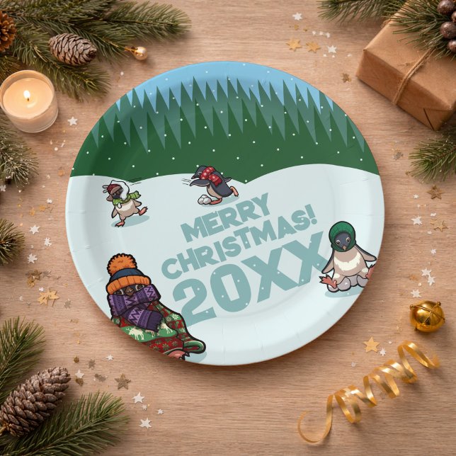 Plato De Papel Cute Penguins Add The Year Merry Christmas! Winter (Subido por el creador)
