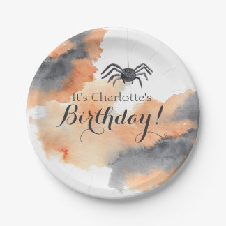 Plato De Papel Cute Personalizado acuarela Halloween Cumpleaños