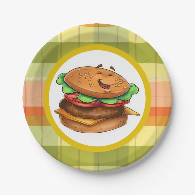 Plato De Papel Cute Personalizado Cheeseburger Plate (Anverso)