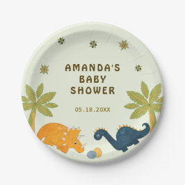 Plato De Papel Cute Personalizado Dinosaur Baby Shower