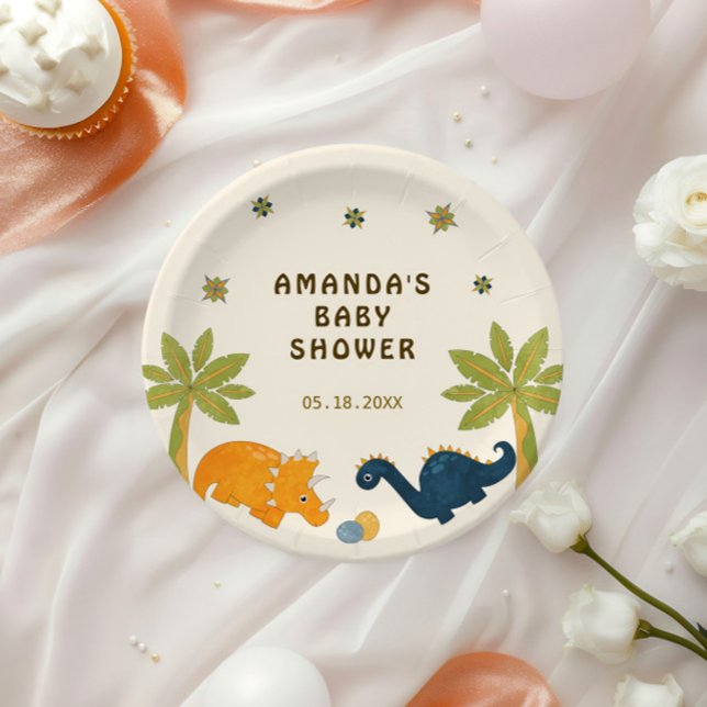 Plato De Papel Cute Personalizado Dinosaur Baby Shower (Subido por el creador)