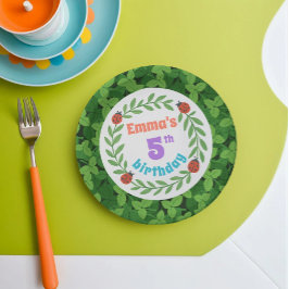 Plato De Papel Cute Personalizado Ladybug & Leaf 5º cumpleaños