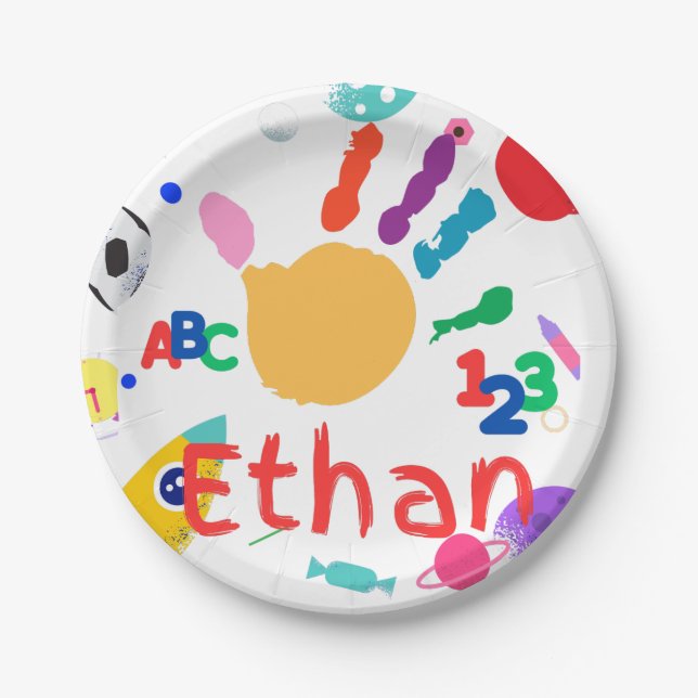 Plato De Papel Cute Personalized Kid's ABC Hand Paint 123 (Anverso)