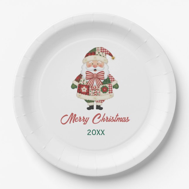 Plato De Papel Cute Personalized Santa Christmas Holiday (Anverso)