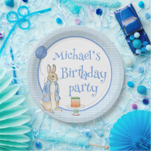 Plato De Papel Cute Peter Rabbit Plaid Boys Fiesta de Cumpleaños