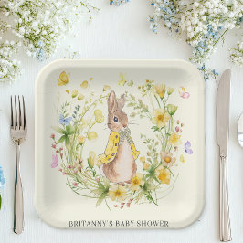 Plato De Papel Cute Peter Rabbit Yellow Wildflower Baby Shower