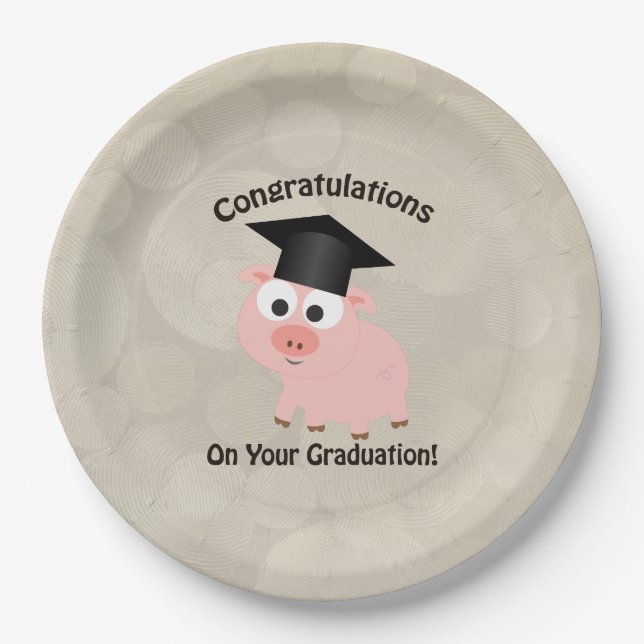 Plato De Papel Cute Pig Felicitaciones por tu graduación (Anverso)