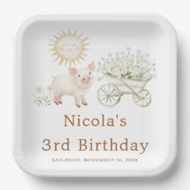 Plato De Papel Cute Pig Wheelbarrow Birthday