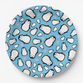 Plato De Papel Cute pingüino Baby Shower Blue Boy