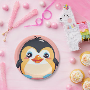 Plato De Papel Cute Pingüino Face safari zoo jungle Fiesta de cum