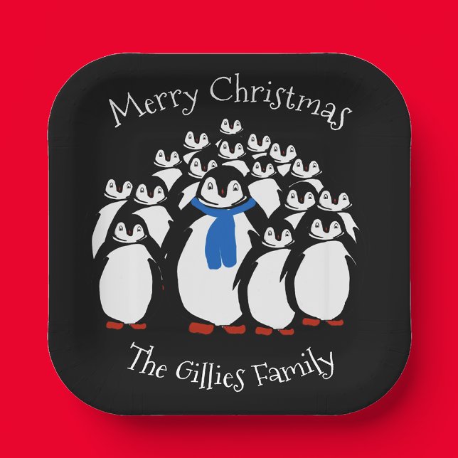 Plato De Papel Cute pingüino Navidades de familia Fiesta placas (Subido por el creador)
