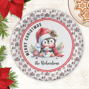 Plato De Papel Cute pingüino personalizado Feliz Navidad